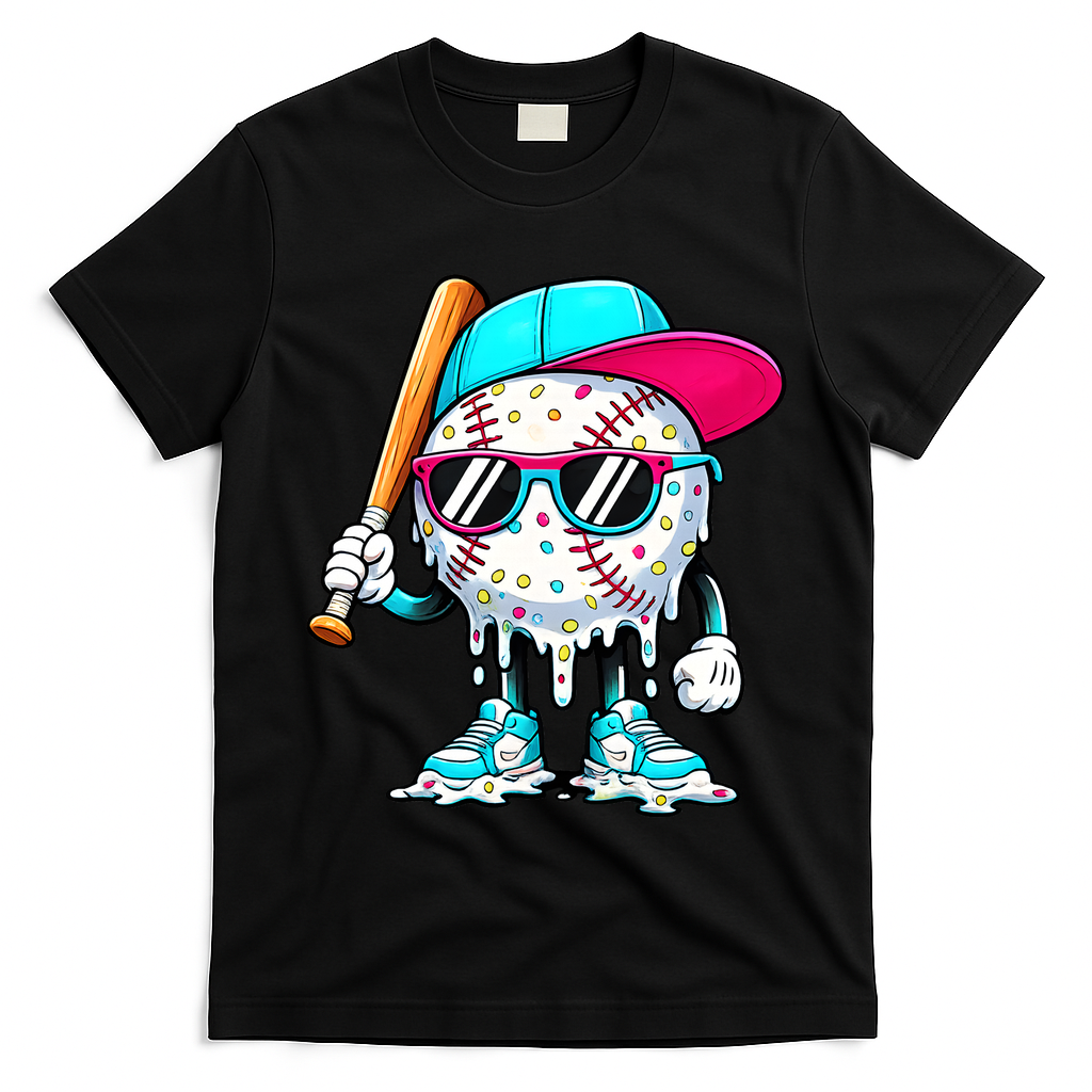 Cool Baseball Life Style Ice Cream Melting Drip Graphic T-Shirt