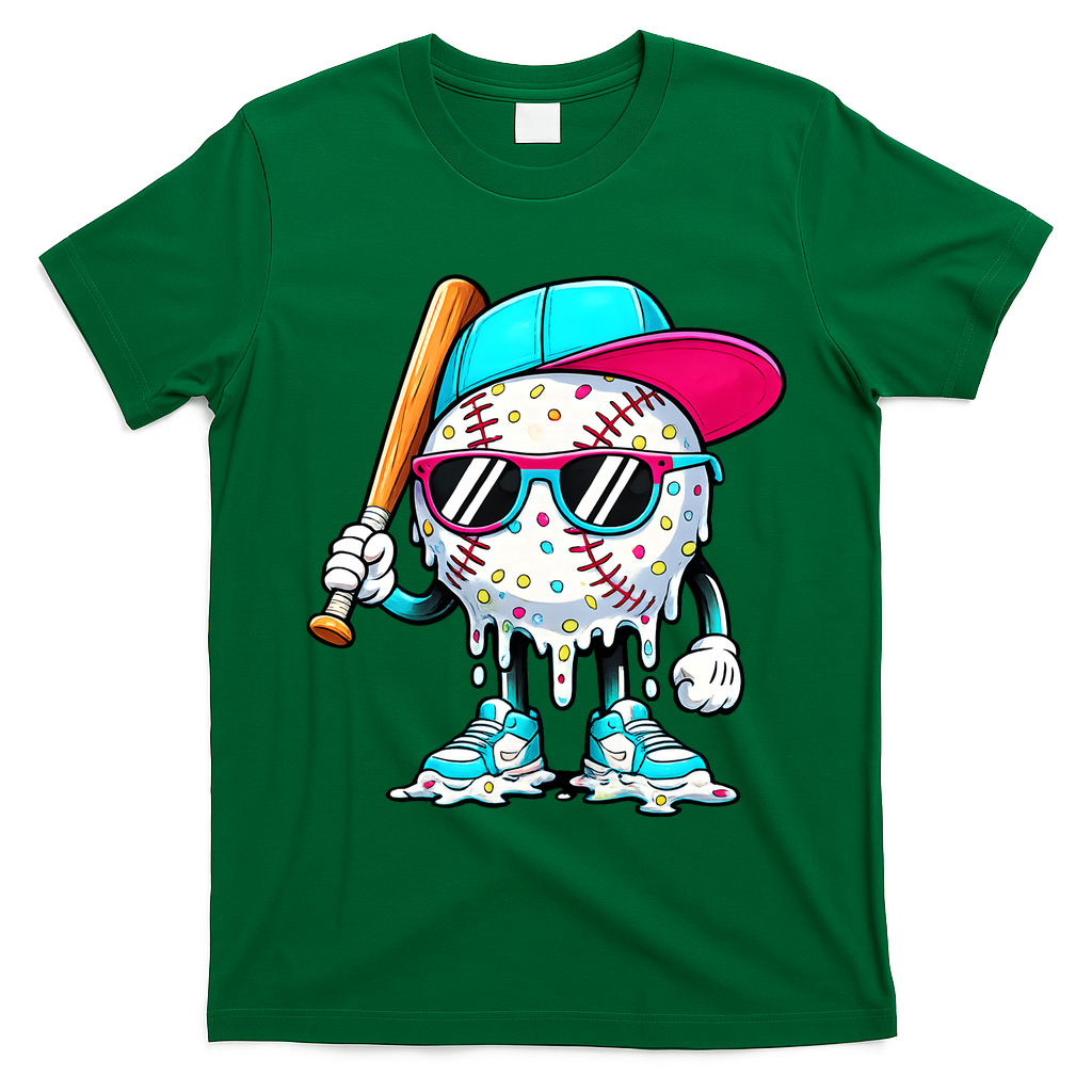 Cool Baseball Life Style Ice Cream Melting Drip Graphic T-Shirt