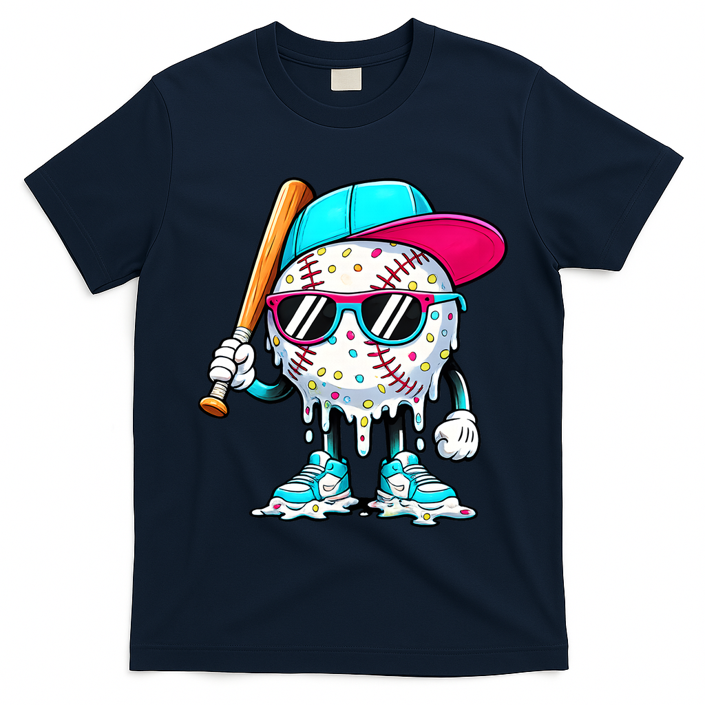 Cool Baseball Life Style Ice Cream Melting Drip Graphic T-Shirt