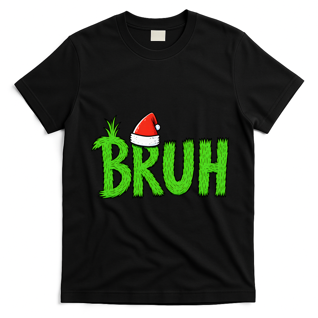 Christmas Bruh Meme Santa Hat Funny Xmas T-Shirt - Black