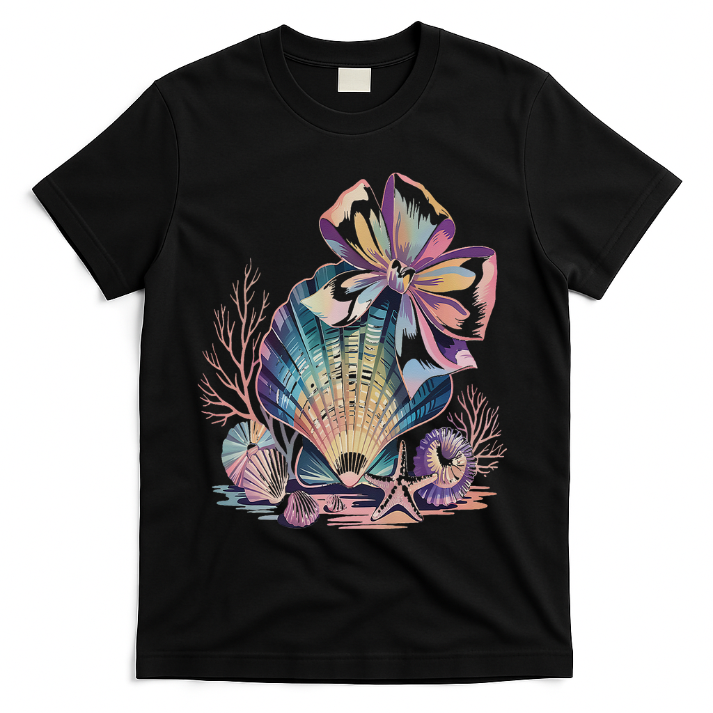 Coquette Bow Ocean Beach Coastal Summer Women T-Shirt - Black