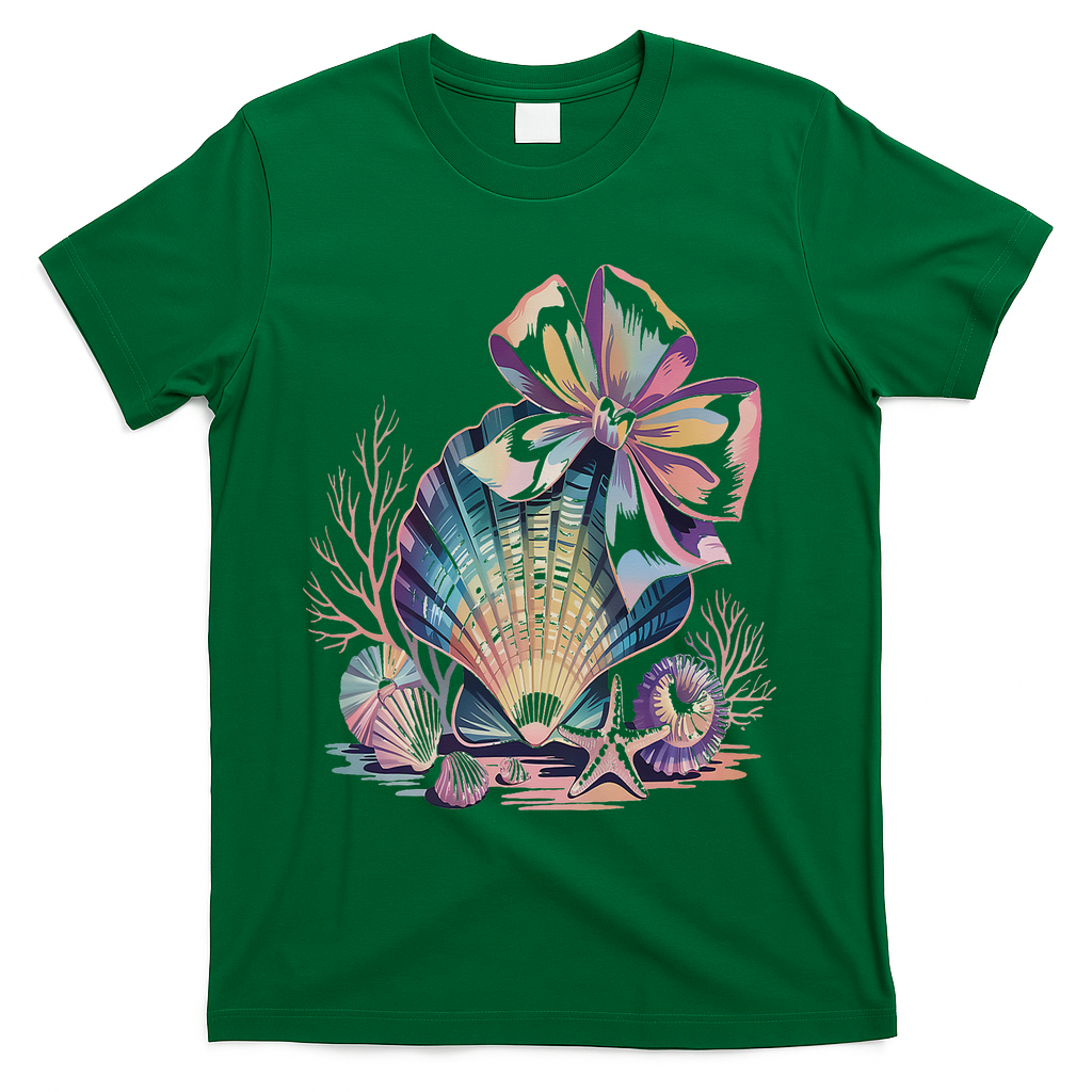 Coquette Bow Ocean Beach Coastal Summer Women T-Shirt - Green