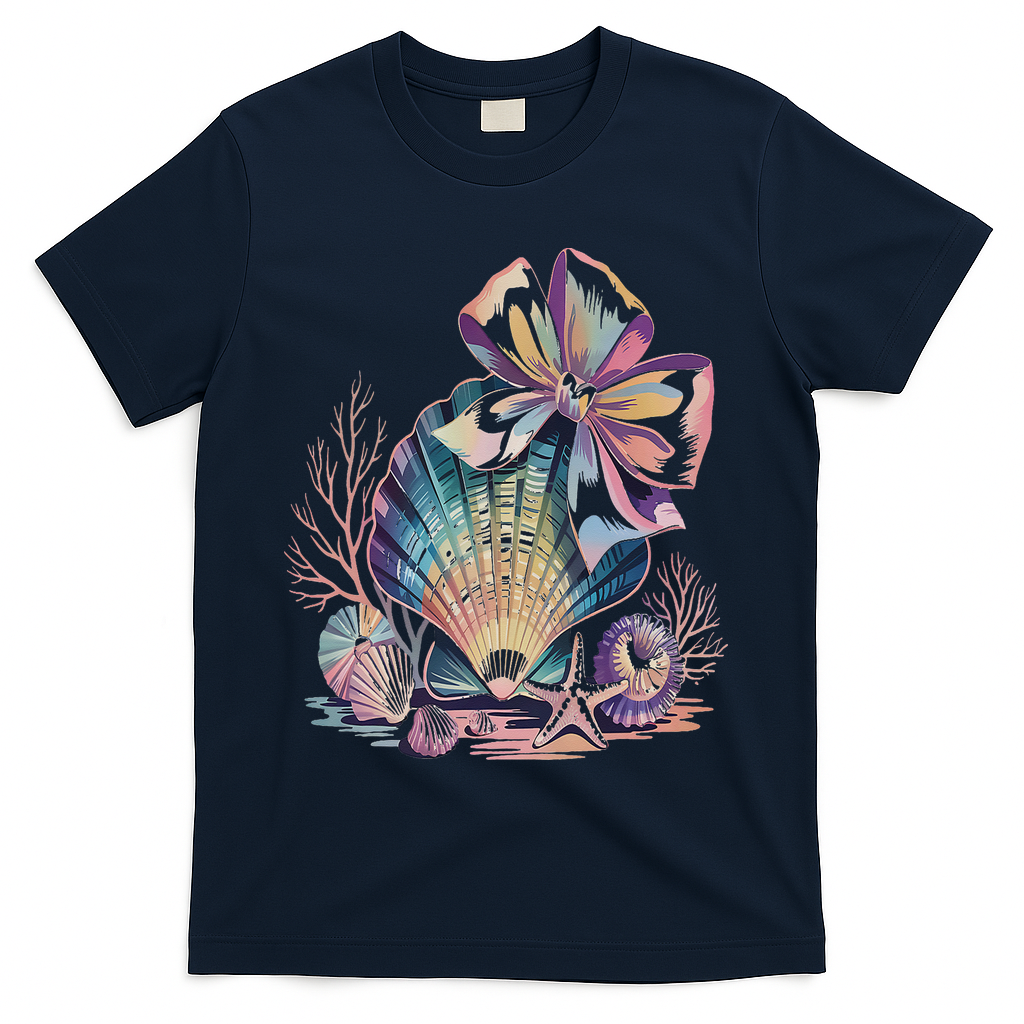 Coquette Bow Ocean Beach Coastal Summer Women T-Shirt - Navy