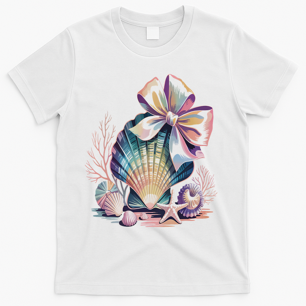 Coquette Bow Ocean Beach Coastal Summer Women T-Shirt - White