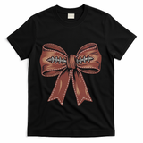 Coquette Bow Pumpkin American Football Autumn Thanksgiving T-Shirt - Black