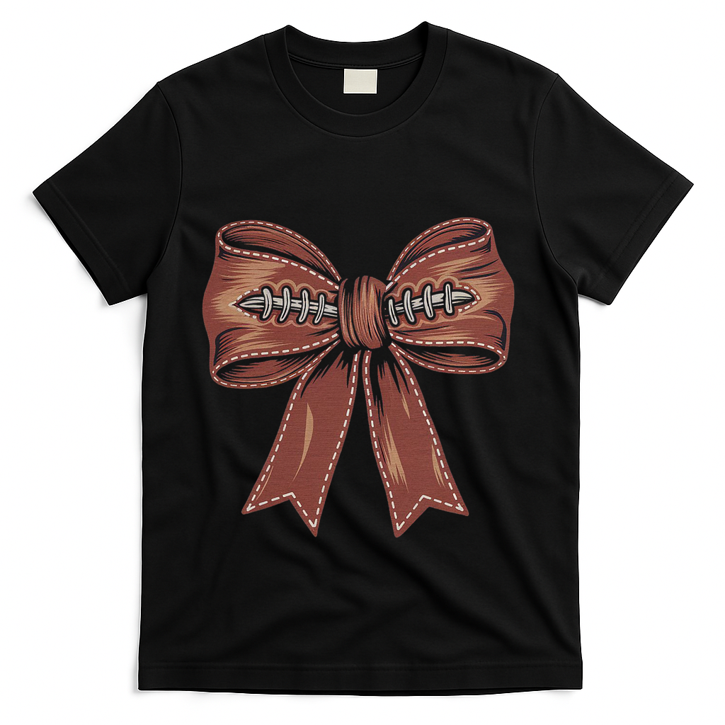 Coquette Bow Pumpkin American Football Autumn Thanksgiving T-Shirt - Black