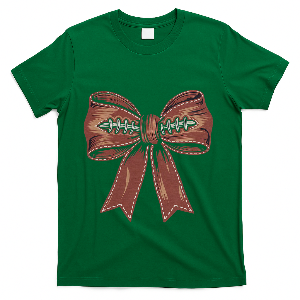 Coquette Bow Pumpkin American Football Autumn Thanksgiving T-Shirt - Green
