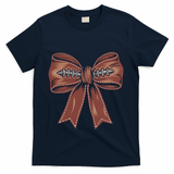 Coquette Bow Pumpkin American Football Autumn Thanksgiving T-Shirt - Navy