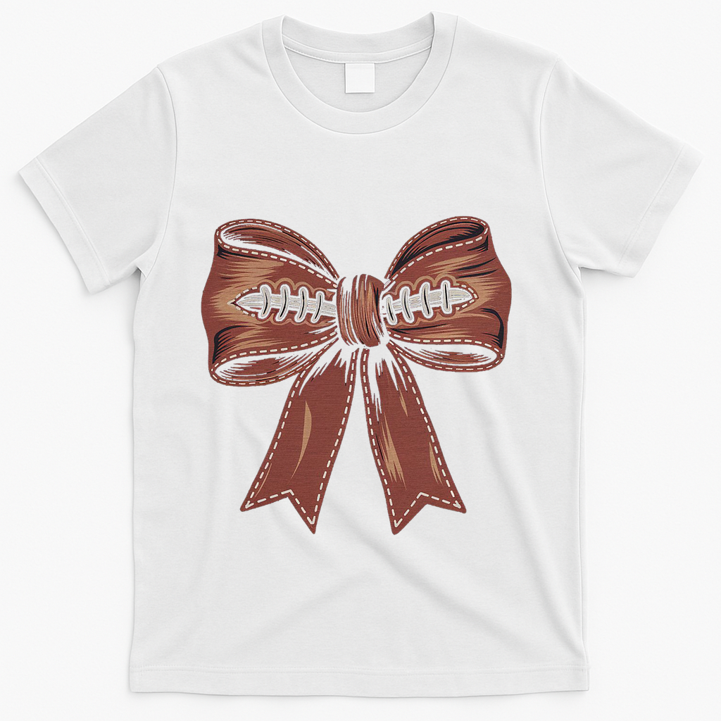 Coquette Bow Pumpkin American Football Autumn Thanksgiving T-Shirt - White