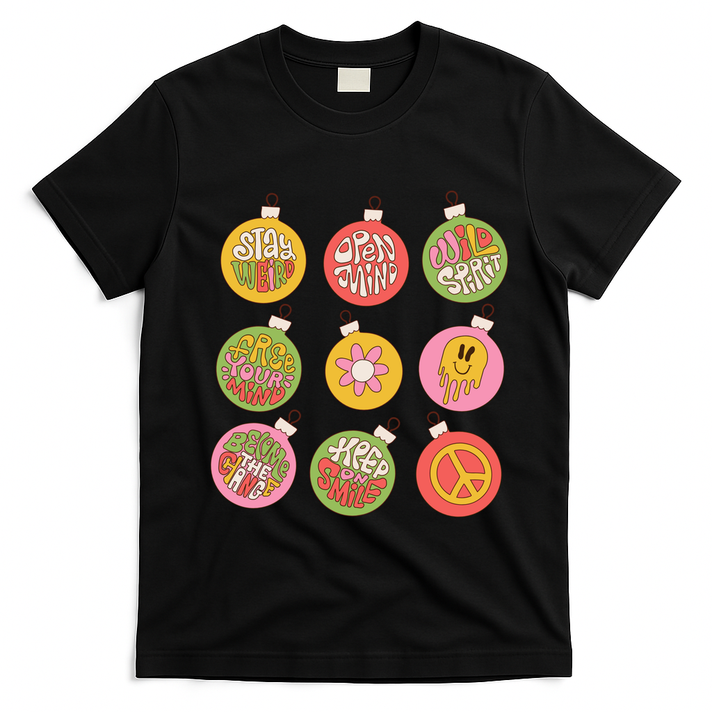 Christmas Ball Retro Ornaments T-Shirt - Black