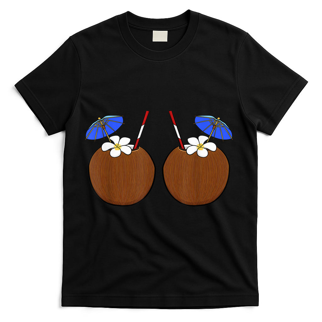 Coconut Bra Summer Season Swimming Beach Lover T-Shirt - Black