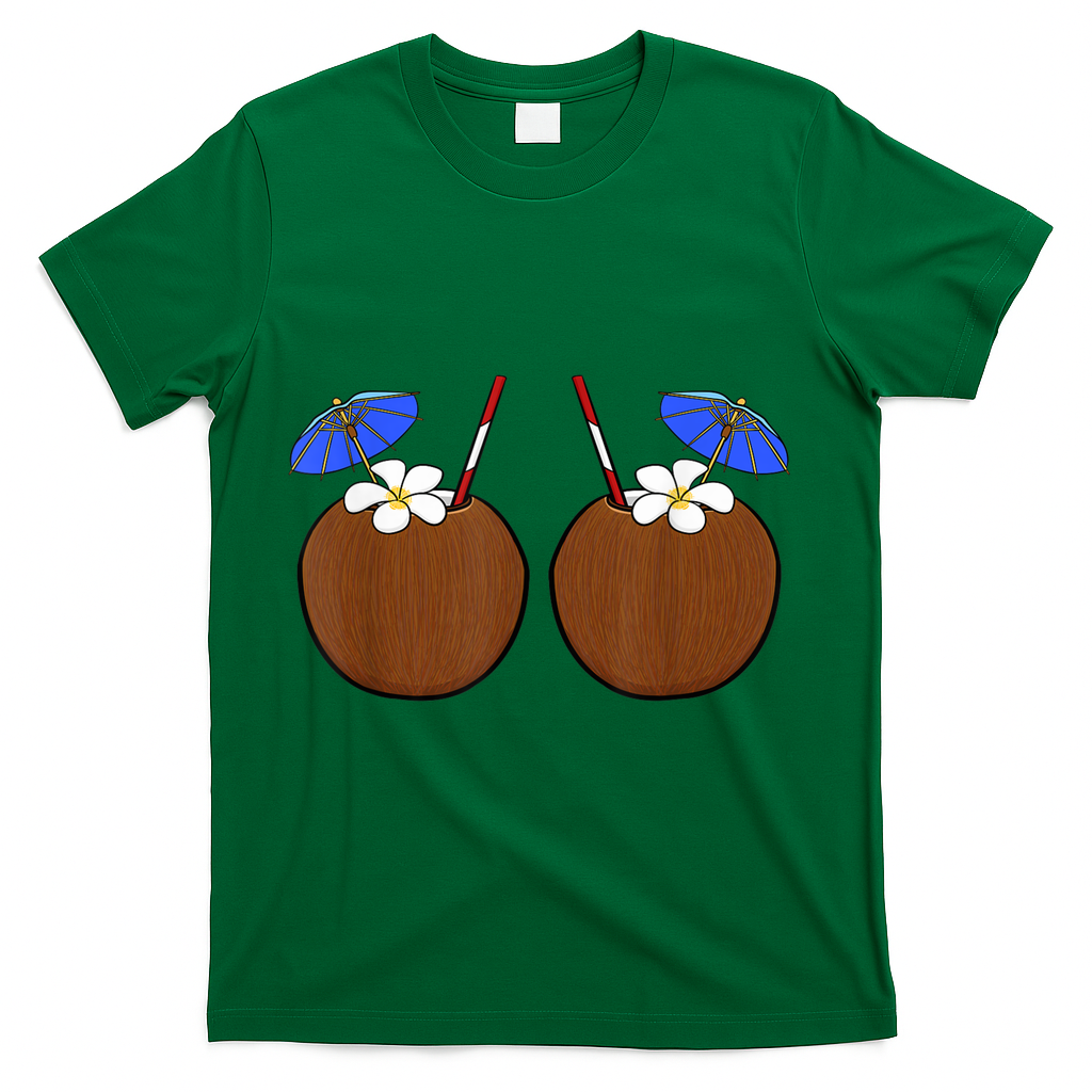 Coconut Bra Summer Season Swimming Beach Lover T-Shirt - Green