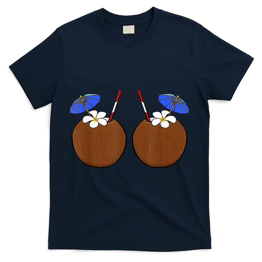 Coconut Bra Summer Season Swimming Beach Lover T-Shirt - Navy