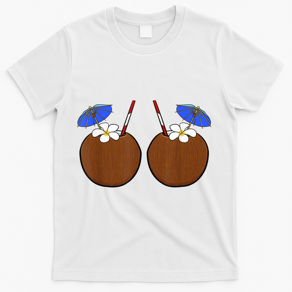 Coconut Bra Summer Season Swimming Beach Lover T-Shirt - White