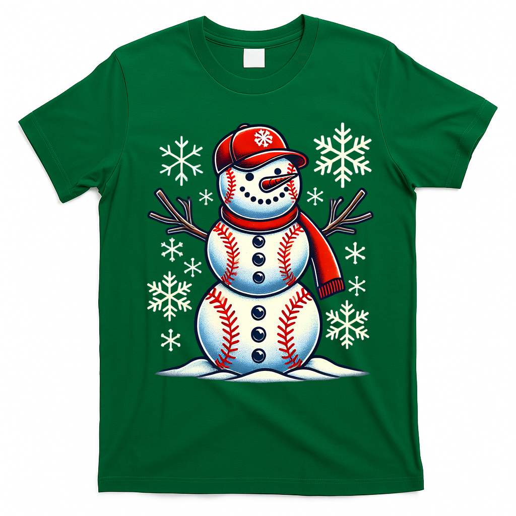 Christmas Baseball Snowman Baseball Christmas T-Shirt - Irish Green