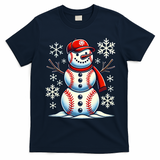 Christmas Baseball Snowman Baseball Christmas T-Shirt - Navy Blue