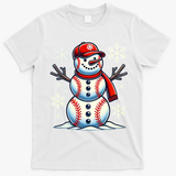 Christmas Baseball Snowman Baseball Christmas T-Shirt - White