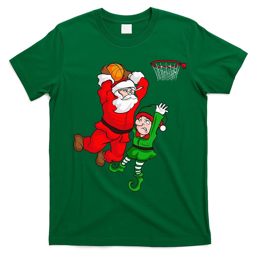 Christmas Basketball Santa Claus Slam Dunk Elf T-Shirt - Irish Green