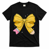 Coquette Bow Teacher Student Happy First Day Back To School T-Shirt - Black