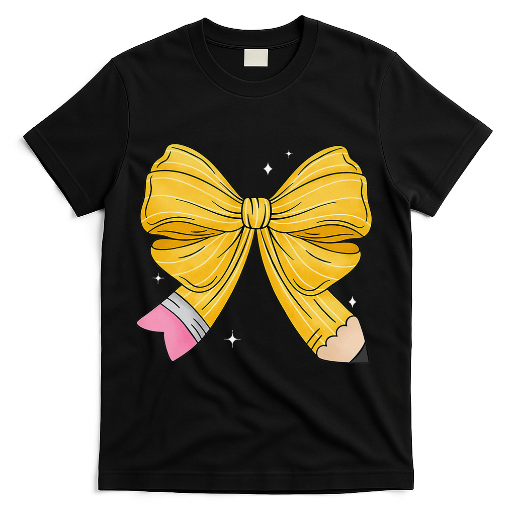Coquette Bow Teacher Student Happy First Day Back To School T-Shirt - Black