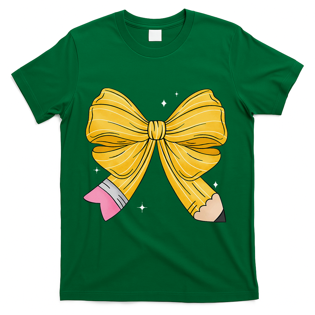 Coquette Bow Teacher Student Happy First Day Back To School T-Shirt - Green