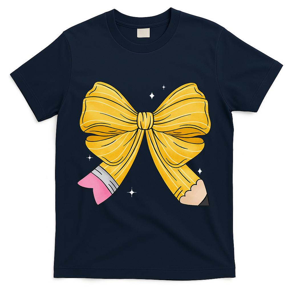 Coquette Bow Teacher Student Happy First Day Back To School T-Shirt - Navy