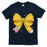 Coquette Bow Teacher Student Happy First Day Back To School T-Shirt - Navy