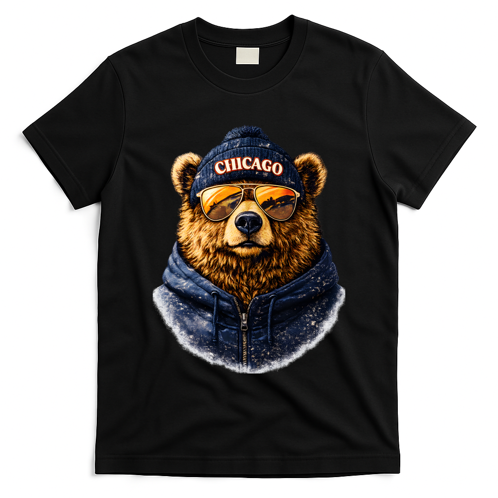 Cool Bear With Beanie Sunglasses Vintage Chicago T-Shirt