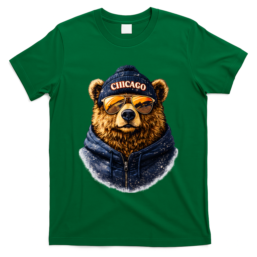 Cool Bear With Beanie Sunglasses Vintage Chicago T-Shirt
