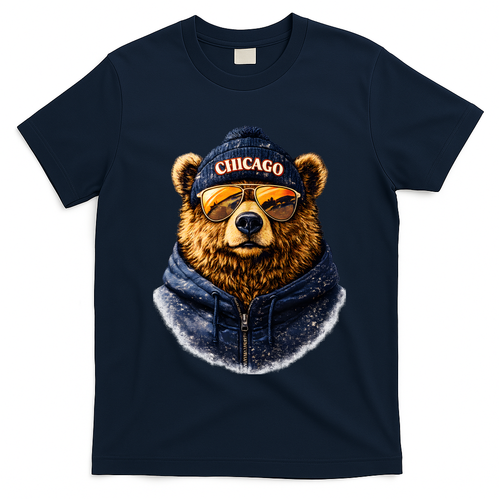 Cool Bear With Beanie Sunglasses Vintage Chicago T-Shirt