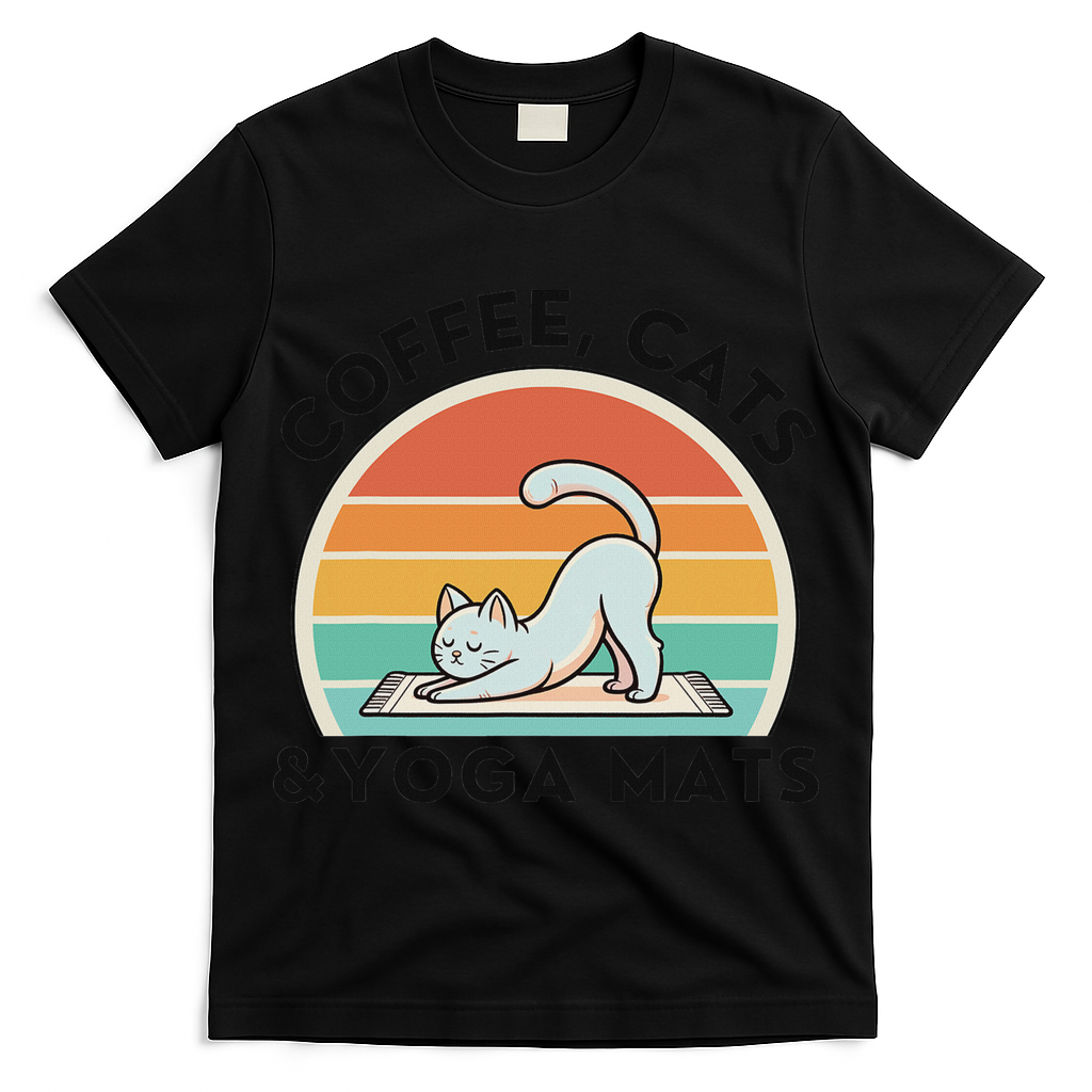 Coffee Cats And Yoga Mats Meditation Women T-Shirt