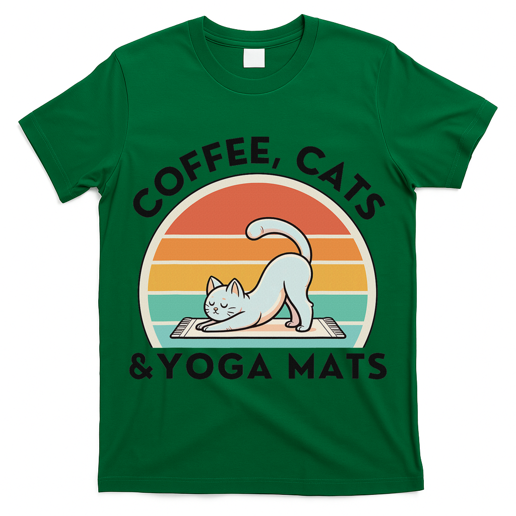 Coffee Cats And Yoga Mats Meditation Women T-Shirt