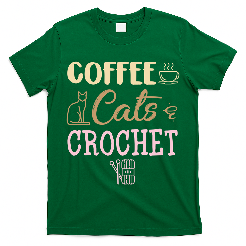 Coffee Cats And Crochet Knitting And Crocheting For Cat Lovers Meaningful Gift T-Shirt