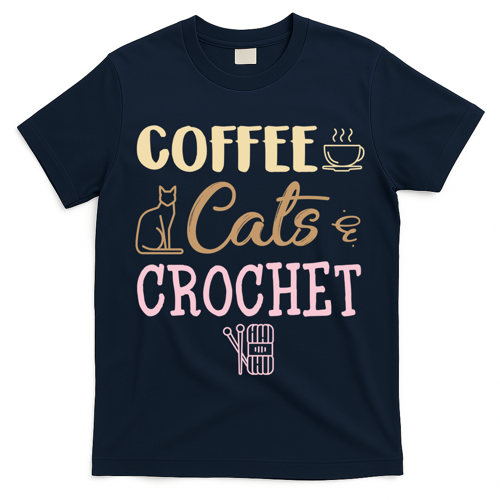 Coffee Cats And Crochet Knitting And Crocheting For Cat Lovers Meaningful Gift T-Shirt