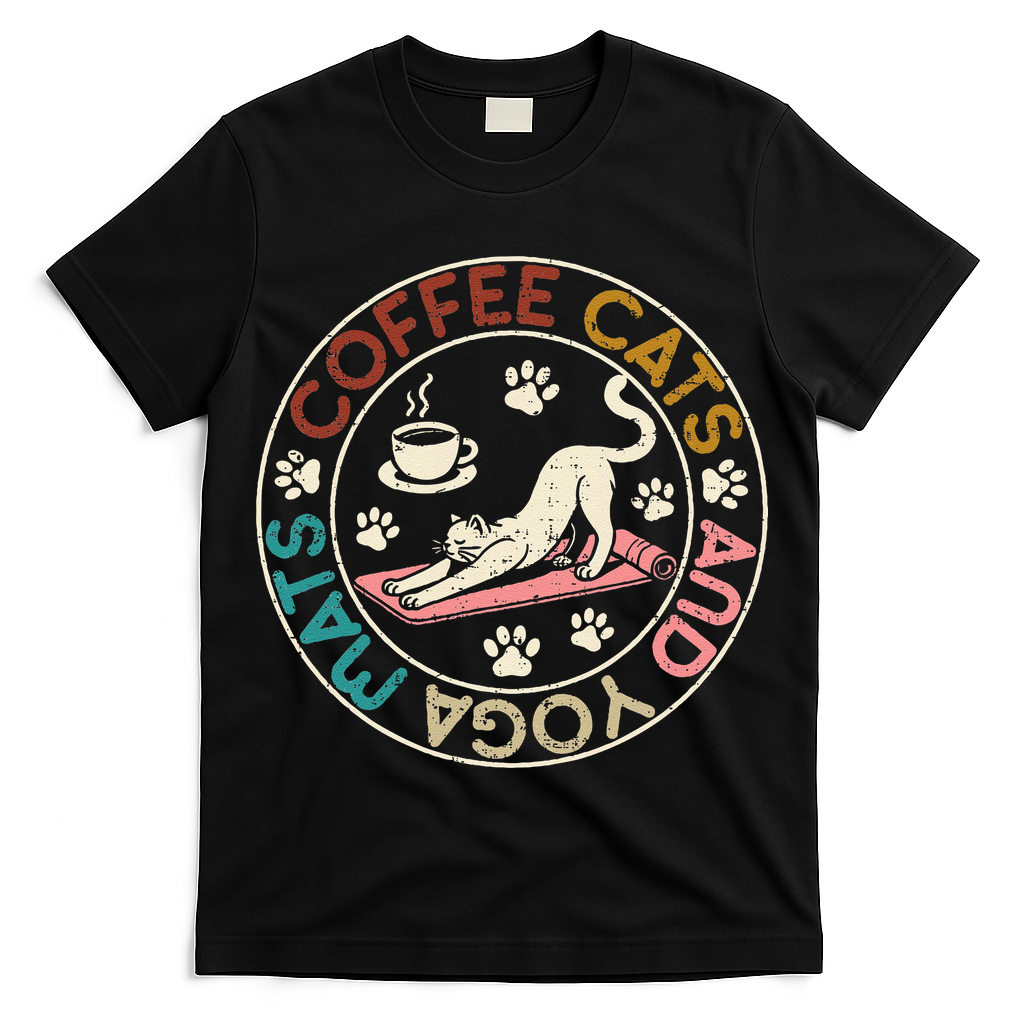 Coffee Cats And Yoga Mats Funny Cats And Yoga Lover T-Shirt