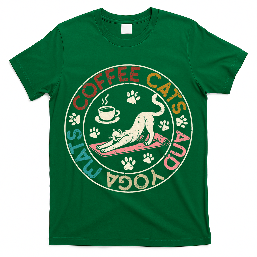 Coffee Cats And Yoga Mats Funny Cats And Yoga Lover T-Shirt