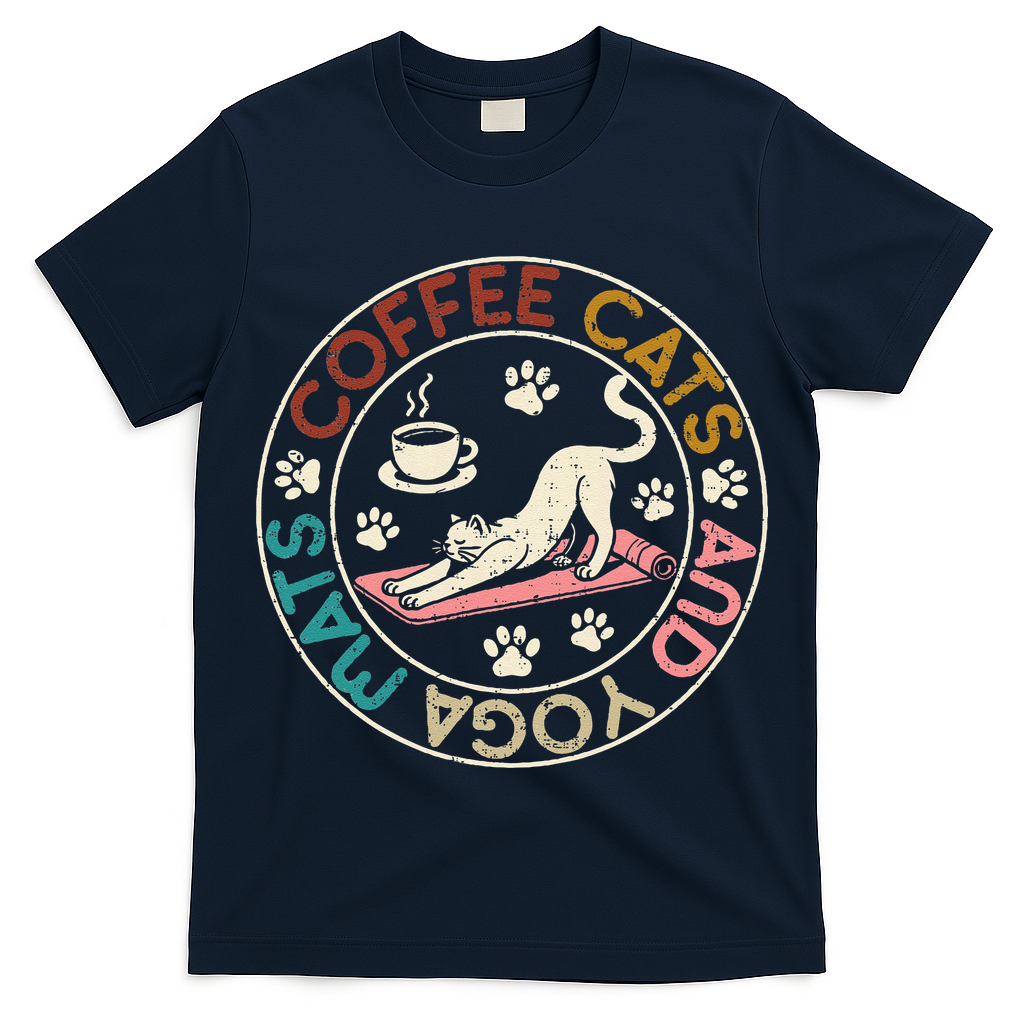Coffee Cats And Yoga Mats Funny Cats And Yoga Lover T-Shirt