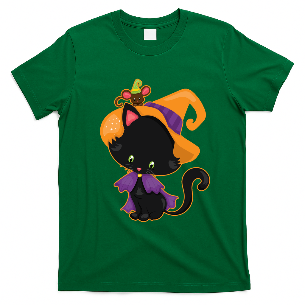 Cute Cat And Mouse Halloween Witch T-Shirt
