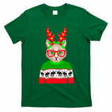 Funny Hipster Christmas Party Cat T-Shirt - Irish Green