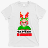 Funny Hipster Christmas Party Cat T-Shirt - White