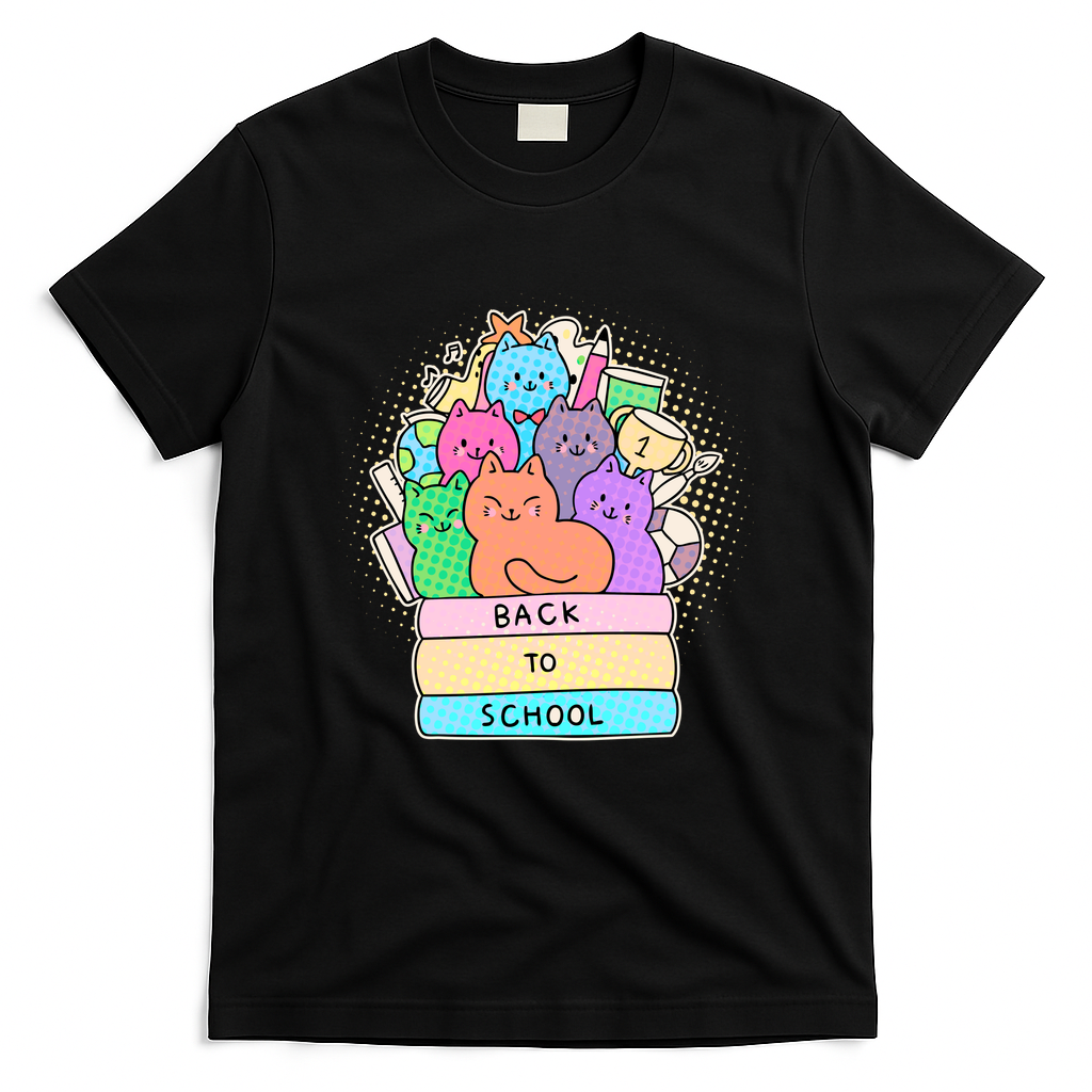 Cute Colorful Back to School Book Cats T-Shirt