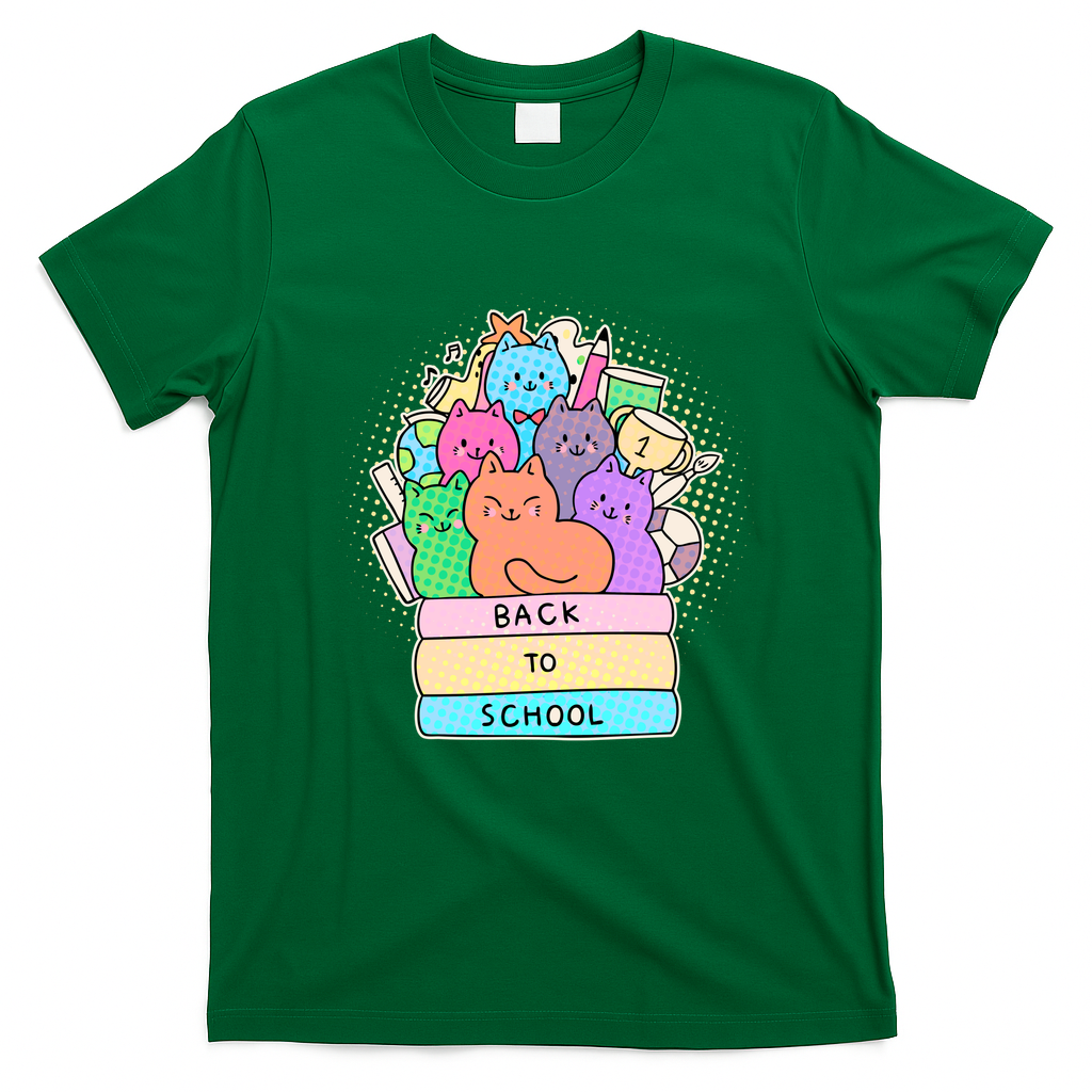 Cute Colorful Back to School Book Cats T-Shirt