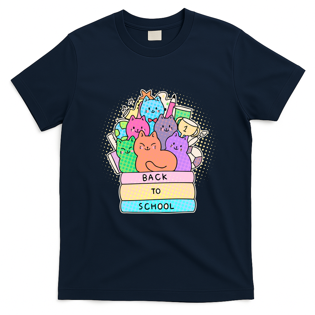 Cute Colorful Back to School Book Cats T-Shirt