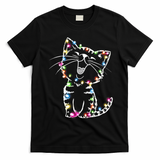 Cute Cat Christmas Lights Funny Xmas T-Shirt - Black