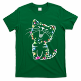 Cute Cat Christmas Lights Funny Xmas T-Shirt - Irish Green