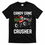 Candy Cane Crusher Christmas Monster Truck T-Shirt - Black