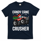 Candy Cane Crusher Christmas Monster Truck T-Shirt - Navy Blue