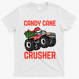 Candy Cane Crusher Christmas Monster Truck T-Shirt - White