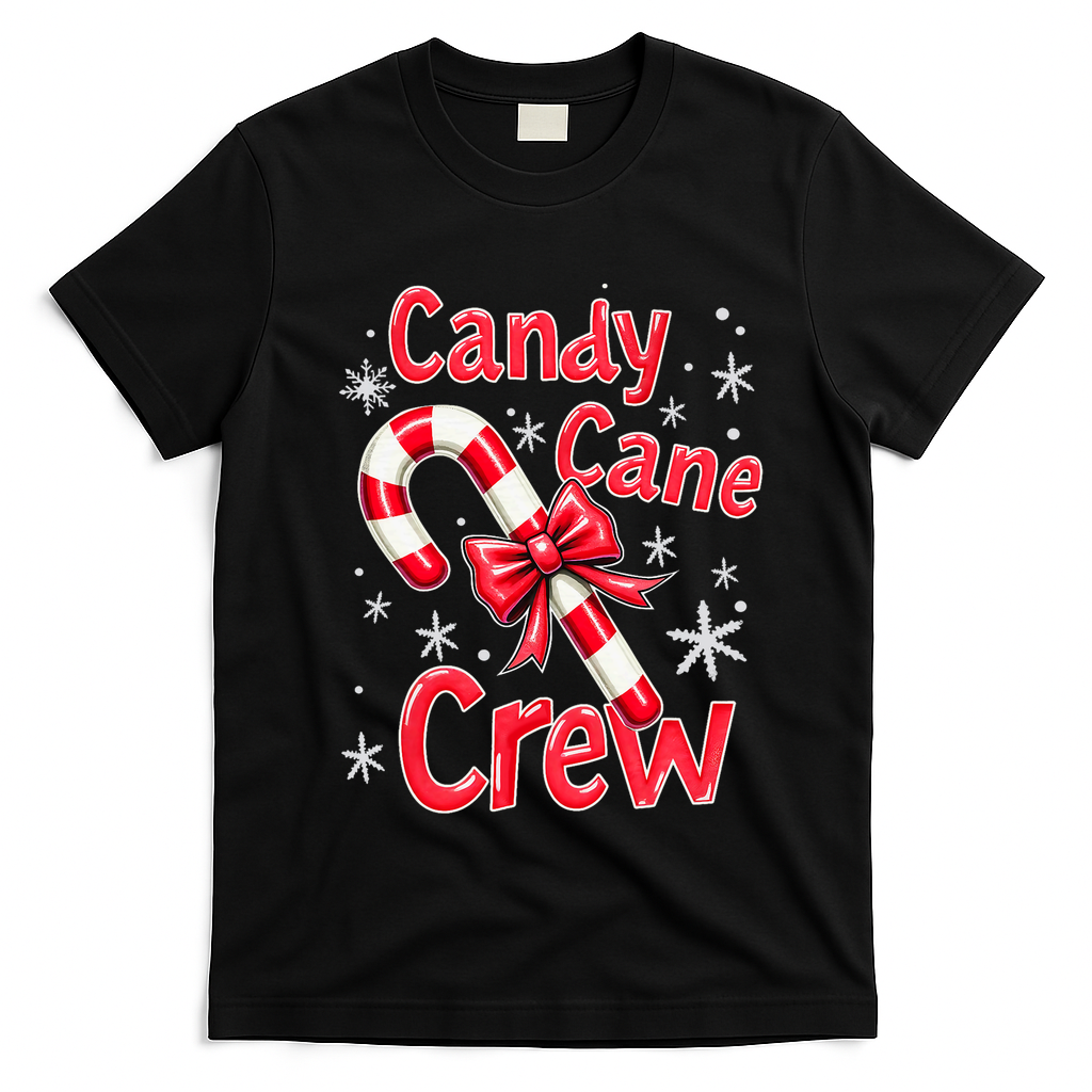 Candy Cane Crew Merry Christmas Xmas Santa Pajamas Holiday T-Shirt - Black