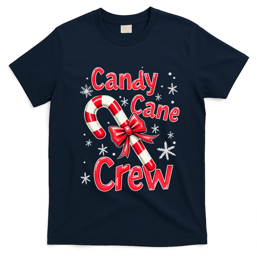 Candy Cane Crew Merry Christmas Xmas Santa Pajamas Holiday T-Shirt - Navy Blue